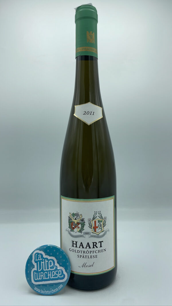 Haart - Riesling Goldtröpfchen Spätlese produced in the vineyard of the same name located in Piesport in Mosel, considered the best for soils and exposure.