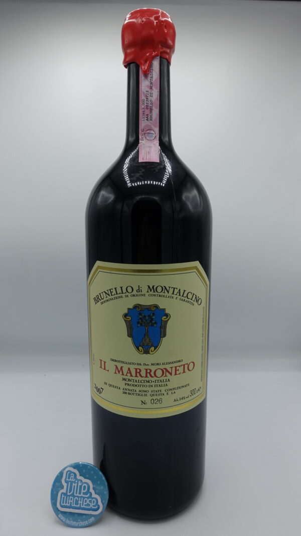 Il Marroneto - Brunello di Montalcino produced in only 200 3-liter sizes in the 2007 vintage, aged for 39 months in large barrels.