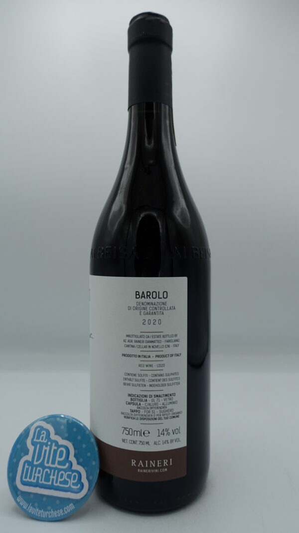 Raineri – Barolo DOCG – 2020 - back Raineri - Barolo DOCG classic entry from the winery's blend of several vineyards in the village of Monforte d'Alba. 8000 bottles.