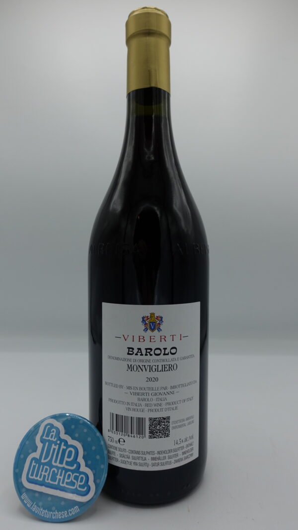 Giovanni Viberti – Barolo Monvigliero – 2020 - back Giovanni Viberti - Barolo Monvigliero produced in the most important vineyard in Verduno, less than 3000 bottles produced. 2 years of aging.