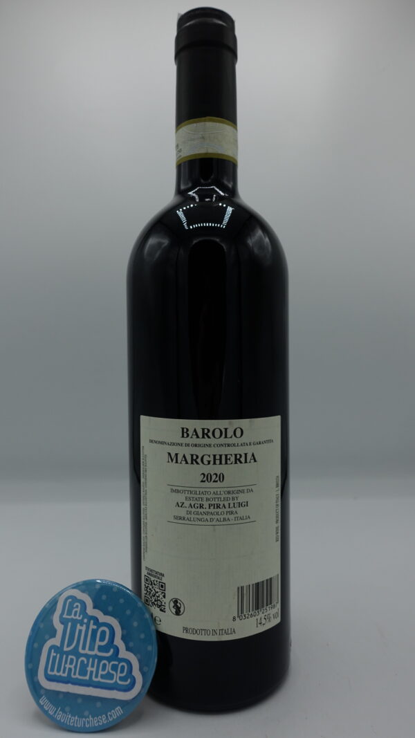 Luigi Pira – Barolo Margheria – 2020 - back Luigi Pira - Barolo Margheria produced in the vineyard of the same name located in Serralunga, aged in medium-large barrels for 2 years. 7000 bottles.