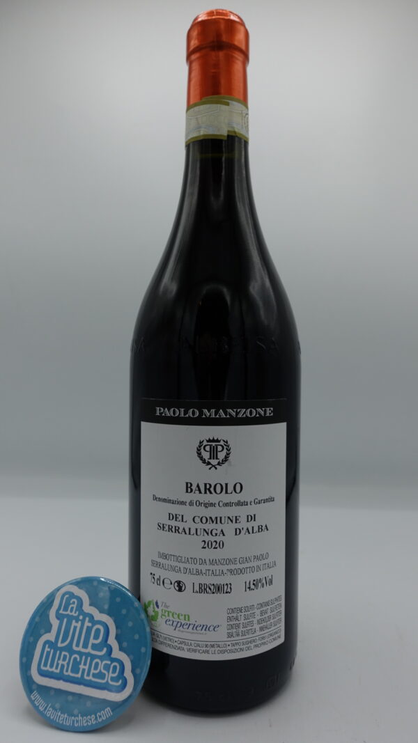 Paolo Manzone - Barolo del Comune di Serralunga d'Alba – 2020 - back Paolo Manzone - Barolo del Comune di Serralunga d'Alba prodotto principalmente con la vinga Meriame di Serralunga e altre piccole parcelle.