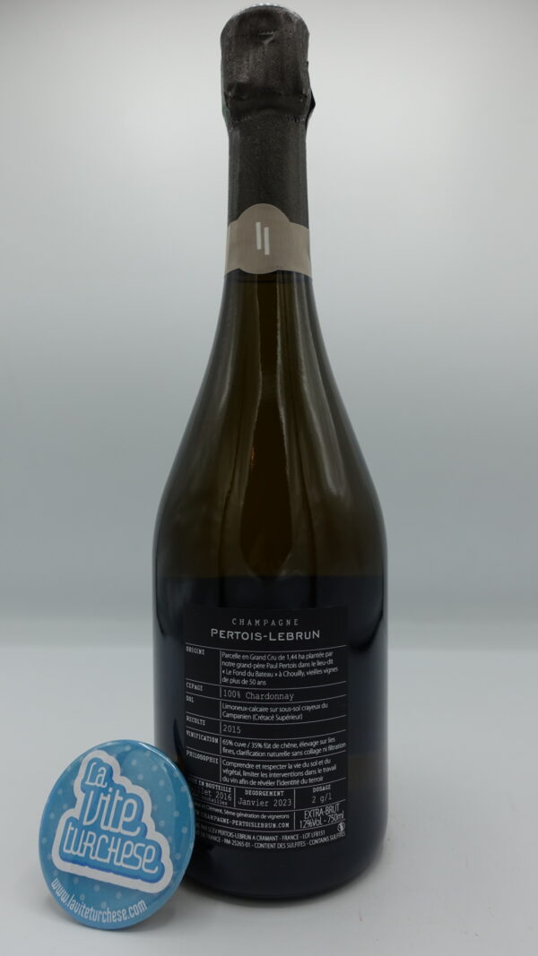 Pertois Lebrun – Champagne Le Fond du Bateau Chouilly Grand Cru prodotto con solo uva Chardonnay, affinato per 7 anni sui lieviti.