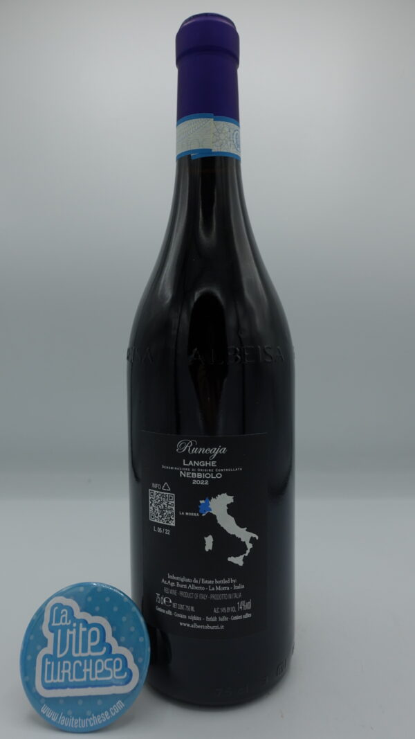 Alberto Burzi – Langhe Nebbiolo Runcaja – 2022 - back Alberto Burzi - Langhe Nebbiolo Runcaja made from the youngest Nebbiolo vines, vinified in tonneaux for 6 months.