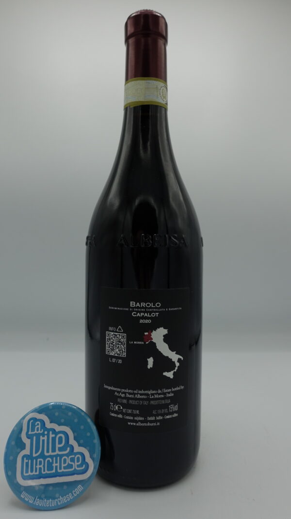 Burzi Alberto – Barolo Capalot Vecchie Viti – 2020 - back Burzi Alberto – Barolo Capalot Vecchie Viti prodotto nell'omonima vigna di La Morra con piante di 80 anni, vinificato per 24 mei in grandi botti di legno.