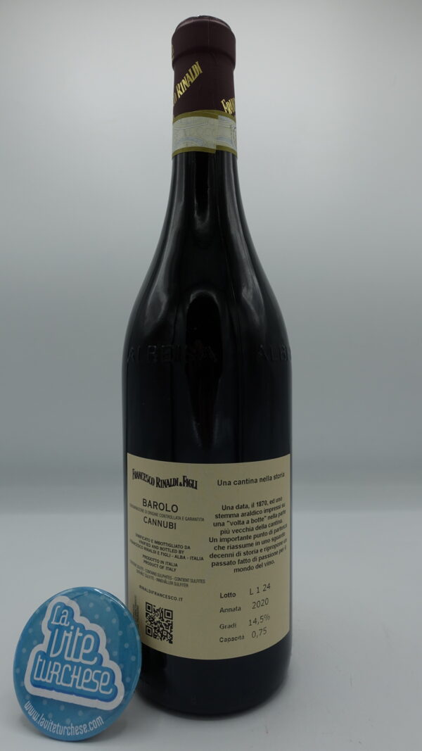 Francesco Rinaldi e Figli – Barolo Cannubi prodotto nell'omonima vigna di Barolo, la più importante grazie all'unione dei diversi suoli.