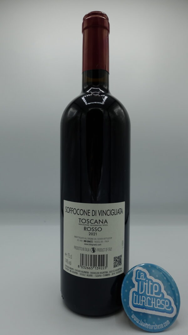 Bibi Graetz – Soffocone di Vincigliata Toscana IGT prodotto con le vigne adiacenti al castello di Vincigliata, uva Sangiovese, Canaiolo e Colorino.