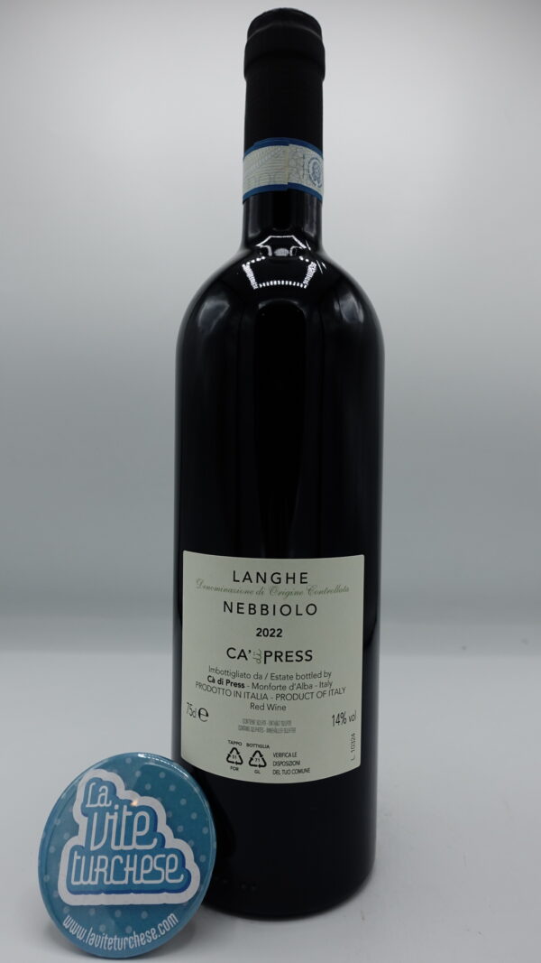 Cà di Press - Langhe Nebbiolo - 2022 - back Cà di Press - Langhe Nebbiolo produced from southeast-facing vineyards in Monforte, aged in steel tanks for 8 months.