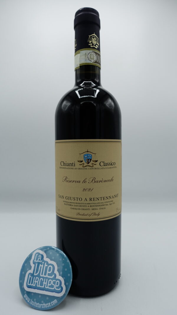 San Giusto a Rentennano - Chianti Classico Riserva le Baroncole made with 97% Sangiovese and 3% Canaiolo, aged for 22 months in barrel.