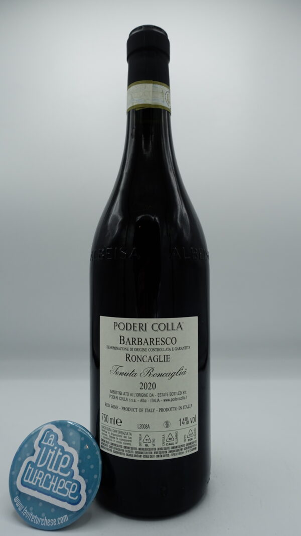 Poderi Colla - Barbaresco Roncaglie - 2020 - back Poderi Colla - Barbaresco Roncaglie produced in the single vineyard of the same name located in Barbaresco village, aged for 15 months in large oak.