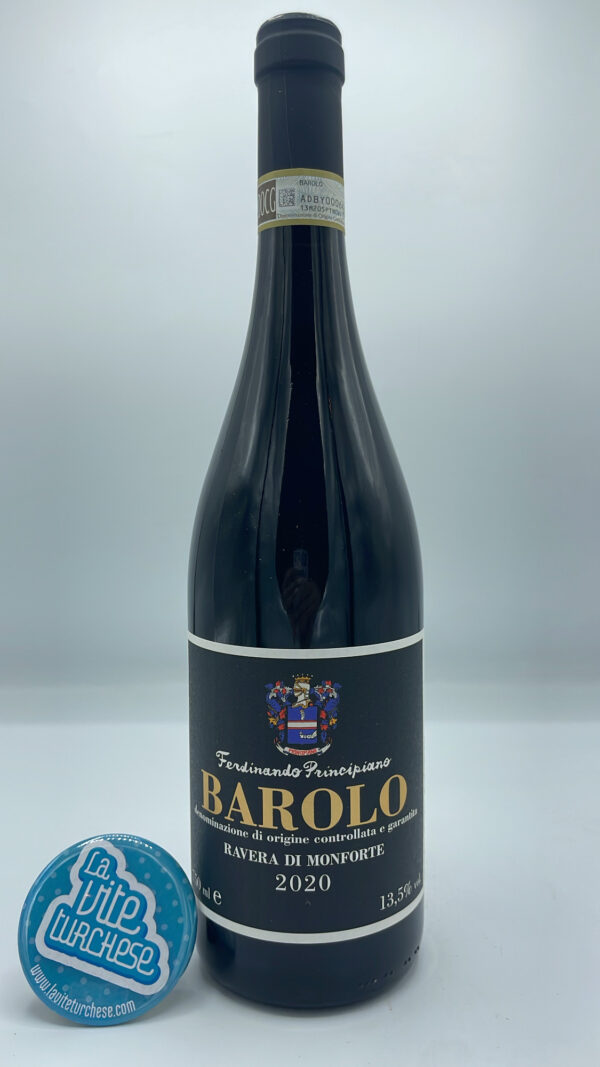 Ferdinando Principiano – Barolo Ravera di Monforte prodotto nell'omonima vigna situata nel comune di Monforte d'Alba nelle Langhe. 3000 bottiglie prodotte