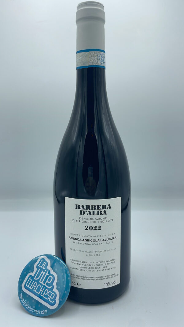 Lalu' - Barbera d'Alba - 2022 - back Lalu' - Barbera d'Alba - 2022 produced in the San Sebastiano hamlet of Monforte d'Alba in 2000 bottles, aged in cement and barrique.