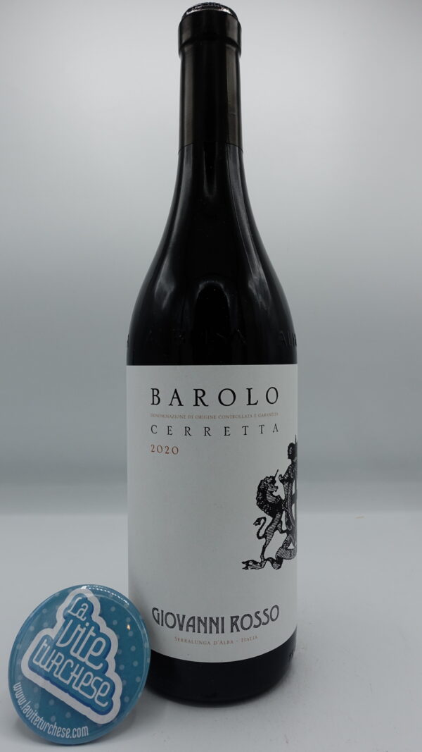 Giovanni Rosso - Barolo Cerretta produced in the vineyard of the same name with plants more than 30 years old in Serralunga, with limestone and clay soils.