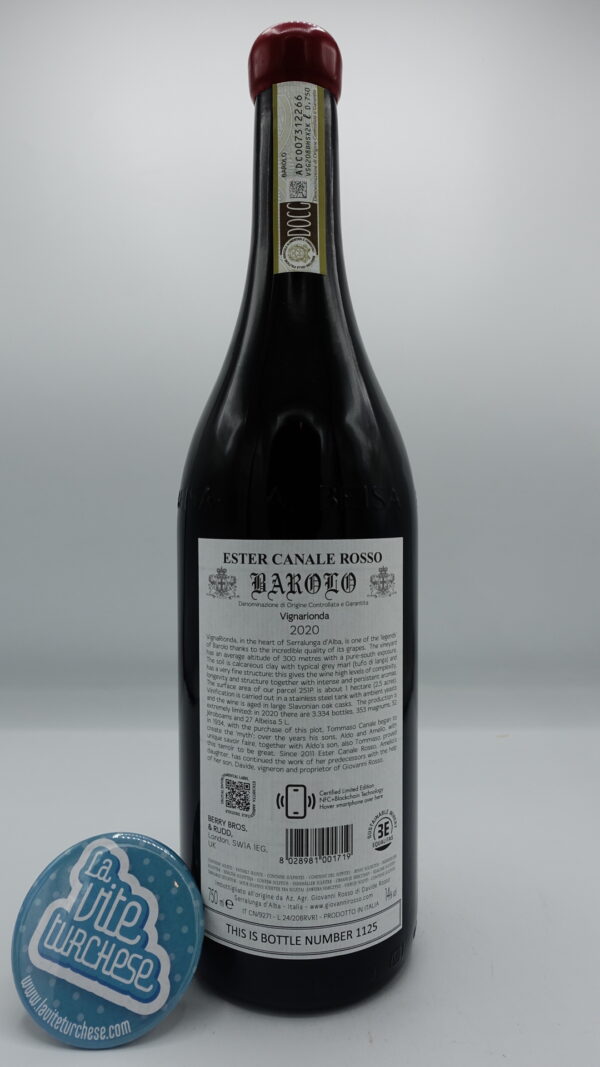 Giovanni Rosso - Barolo Vignarionda Ester Canale Rosso produced from the 1946 plants a in the most tannic vineyard in Barolo. 3334 bottles.