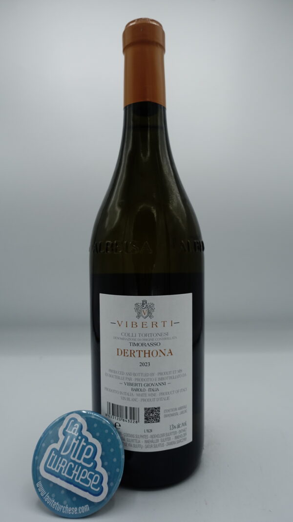 Giovanni Viberti - Derthona Timorasso - 2023 - back Giovanni Viberti - Derthona Timorasso produced for the first time with the 2022 vintage, vineyards in Monleale, vinified in steel tanks.