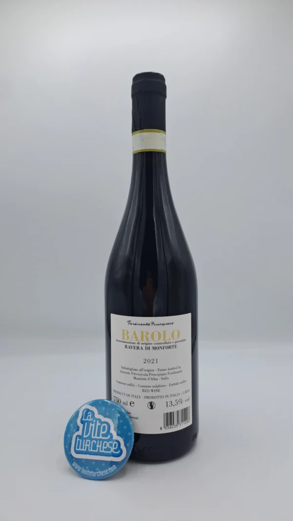 Ferdinando Principiano – Barolo Ravera di Monforte – 2021 - back Ferdinando Principiano – Barolo Ravera di Monforte prodotto nell'omonima vigna situata nel comune di Monforte d'Alba nelle Langhe. 3000 bottiglie prodotte