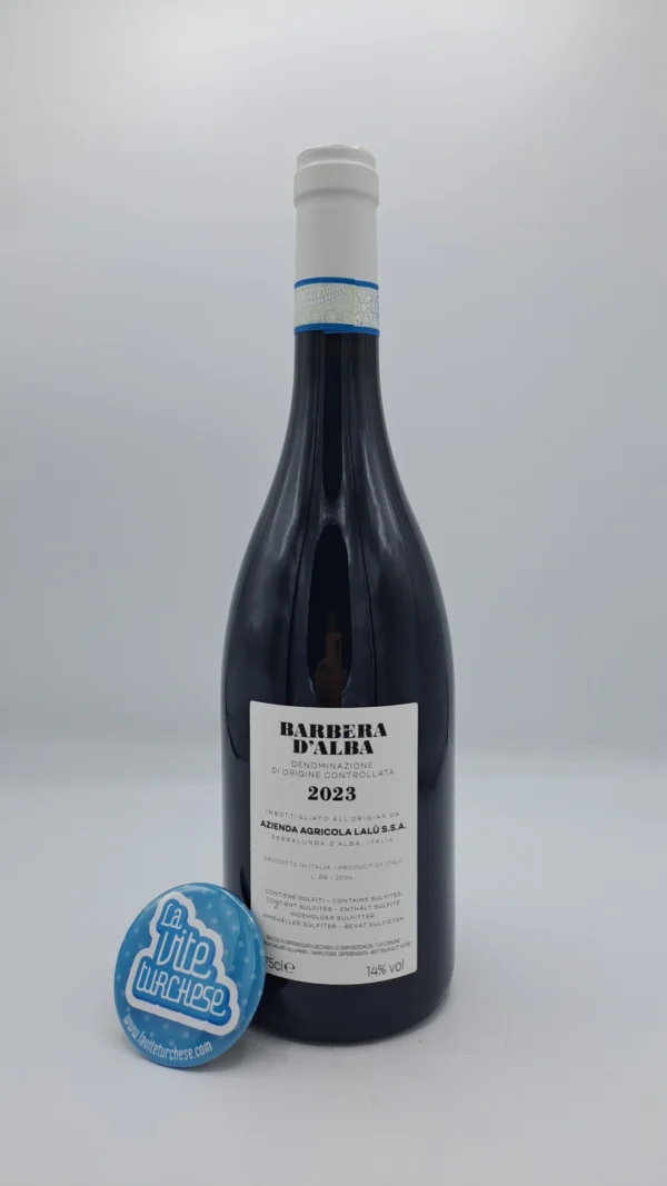 Lalu' - Barbera d'Alba - 2023 - back Lalu' - Barbera d'Alba prodotto nella borgata San Sebastiano di Monforte d'Alba in 2000 bottiglie, invecchiato in cemento e barrique.