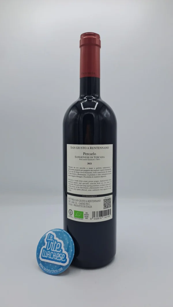 San Giusto a Rentennano – Percarlo IGT - 2021 - back San Giusto a Rentennano – Percarlo IGT prodotto con solo uva Sangiovese nella parte più meridionale del Chianti Classico, affinato per 22 mesi.