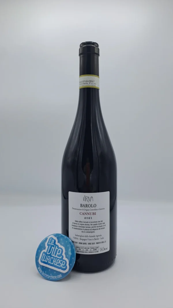 Virna – Barolo Cannubi – 2021 - back Virna – Barolo Cannubi prodotto nell'omonima vigna considerata per storia e posizione la migliore di tutta l'area del Barolo. 7000 bottiglie.