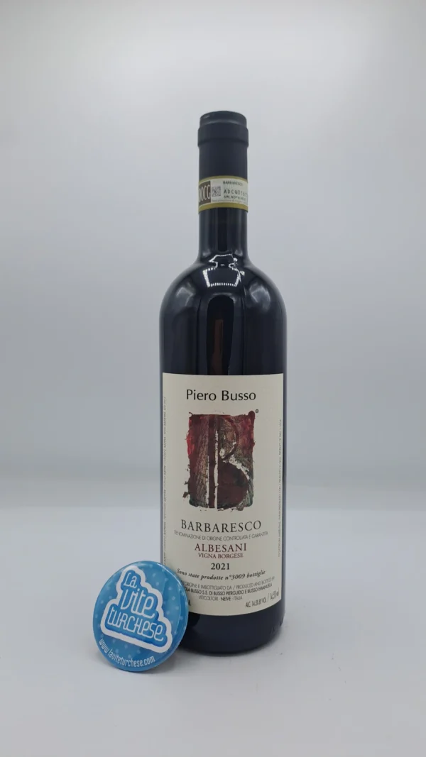 Piero Busso – Barbaresco Albesani Vigna Borgese prodotto nella storica vigna con piante di oltre 50 anni situate a Neive, produzione di 3000 bottiglie.