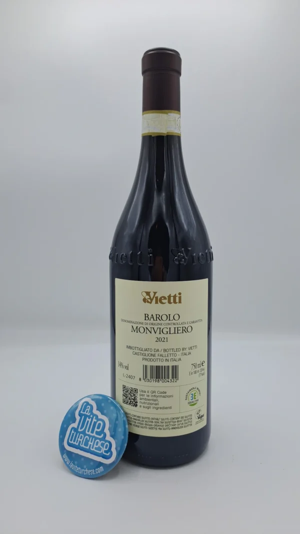 Vietti – Barolo Monvigliero prodotto nella rinomata vigna singola di Verduno, invecchiato per 24 mesi in botti di rovere.