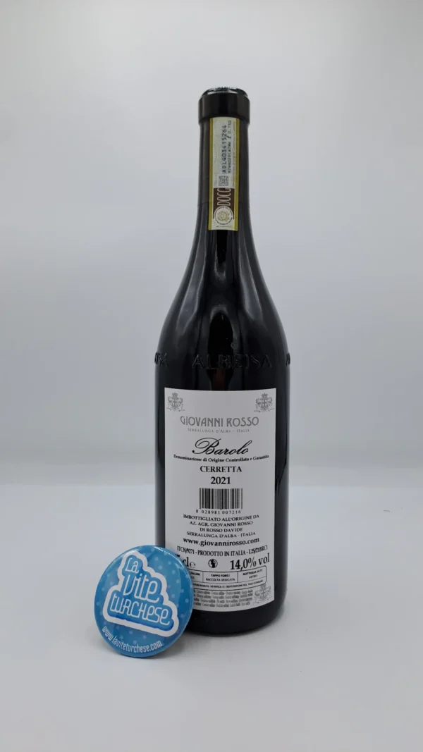 Giovanni Rosso – Barolo Cerretta – 2021 - back Giovanni Rosso – Barolo Cerretta prodotto nell'omonima vigna con piante di più di 30 anni a Serralunga, con suoli calcarei e argillosi.