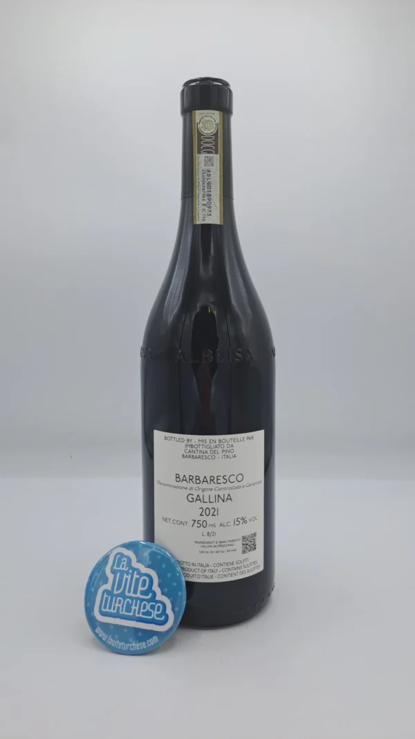 Cantina del Pino – Barbaresco Gallina – 2021 - back Cantina del Pino – Barbaresco Gallina prodotto nella migliore vigna di Neive, esposta a sud, vinificato per 24 mesi in botti grandi. 2000 bottiglie prodotte