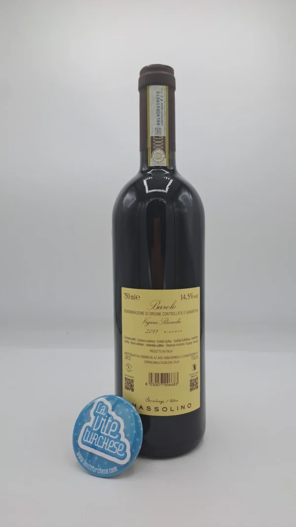 Massolino – Barolo Vigna Rionda Riserva prodotto solo nelle migliori annate, con un affinamento di 7 anni. 12500 bottiglie.