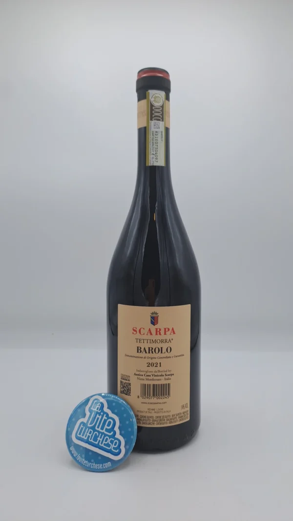 Scarpa – Barolo Tettimorra – 2021 - back Scarpa – Barolo Tettimorra unico Barolo prodotto dalla cantina con diverse parcelle situate a La Morra, affinato per 36 mesi in rovere.