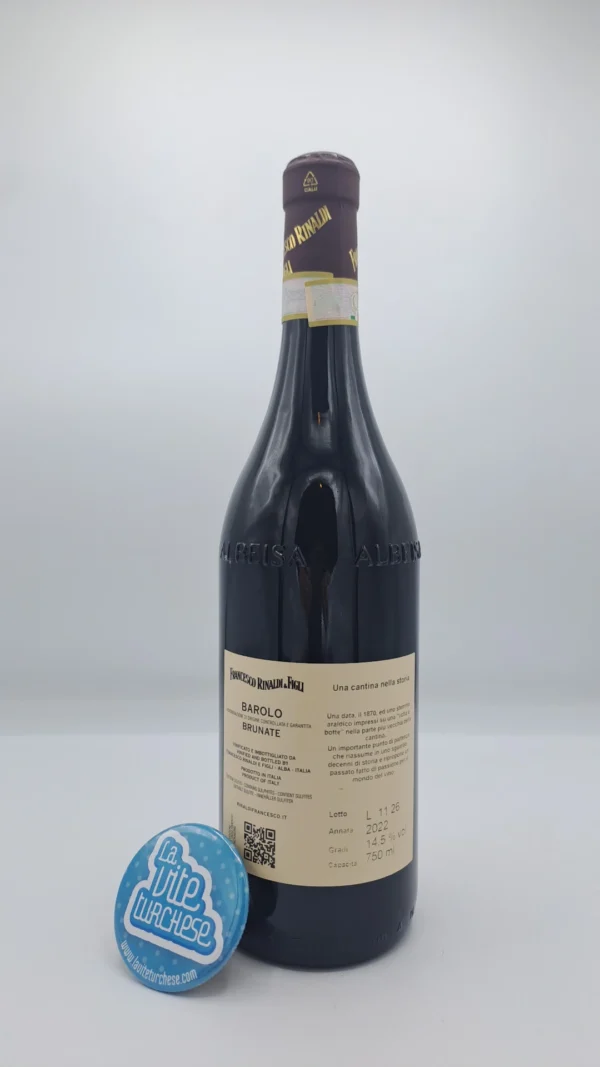Francesco Rinaldi e Figli – Barolo Brunate – 2022 - back Francesco Rinaldi Barolo Brunate produced in the vineyard of the same name located between La Morra and Barolo villages. totally exposed on the southern slope.