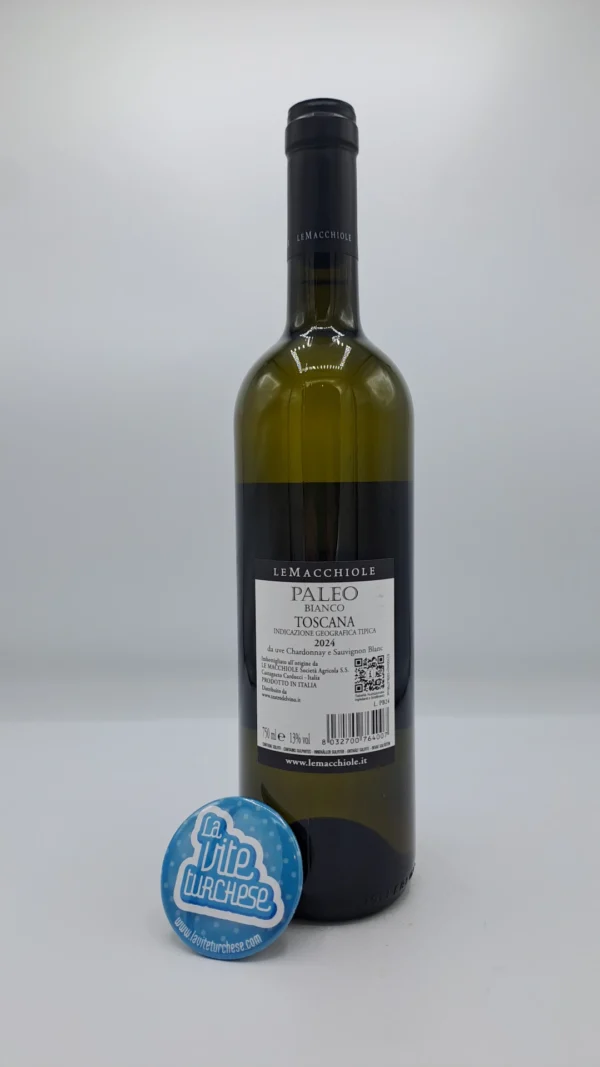 Le Macchiole - Paleo Bianco - 2024 - back Le Macchiole - Paleo Bianco prodotto con uva Chardonnay e Sauvignon Blanc, dove lo Chardonnay svolge la vinificazione in botte di legno.