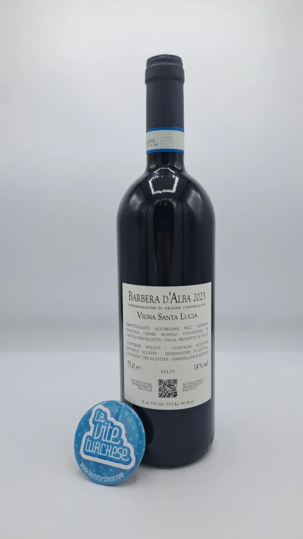 Cesare Bussolo - Barbera d'Alba Santa Lucia - 2023 - back Cesare Bussolo - Barbera d'Alba Santa Lucia produced in the vineyard of the same name located in La Morra, with low yields and 12 months of aging in used barriques.