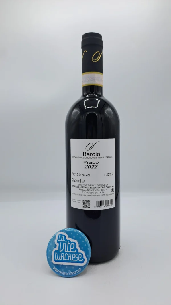Schiavenza – Barolo Prapò – 2022 - back Schiavenza – Barolo Prapò prodotto nella parte alta di Serralunga con suoli calcarei tufacei, affinamento in rovere per 3 anni. 2000 bottiglie.